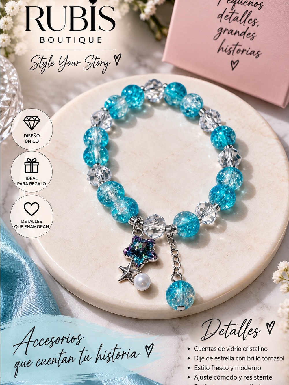 Turquoise Crystal Beaded Charm Bracelet